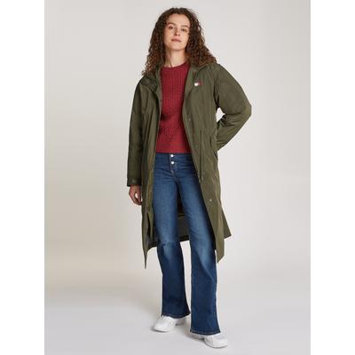 Trenchcoat TOMMY JEANS "TJW 2 IN 1 TECHNICAL COAT" Gr. M (38), grün (fatigue green) Damen Mäntel mit Logodruck