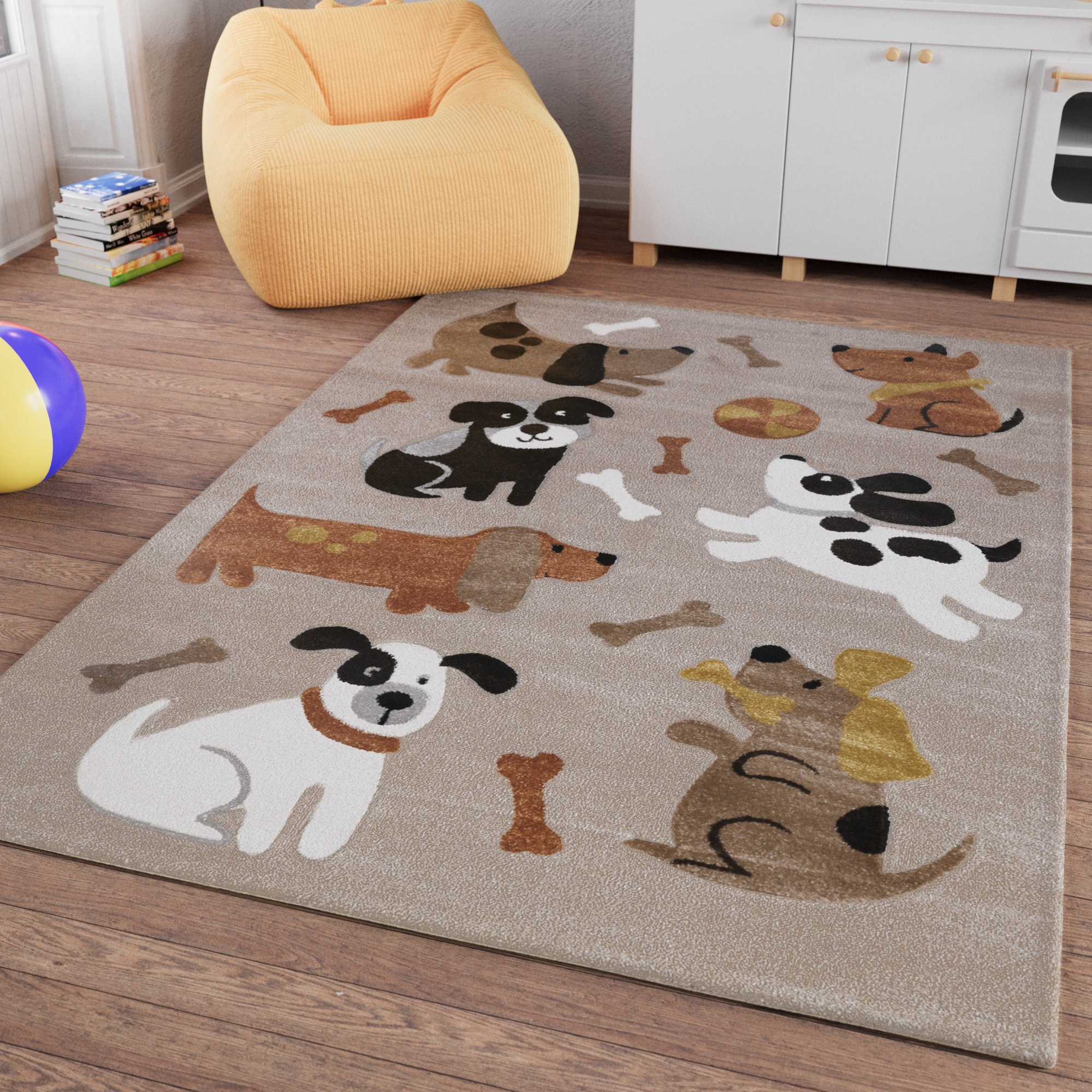 Kinderteppich SMART KIDS "Rocky & Friends", beige (sand,beige,braun), B:80cm H:10mm L:150cm, Polypropylen, Teppiche, Kinderteppich, Moderner Spielteppich, strapazierfähig, pflegeleicht, Konturenschnitt