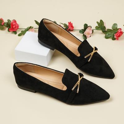 TEMU Women's Metallic Buckle Decor Flat Shoes, Elegant Pointed Toe Slip On Work Shoes, All-match Comfy Soft Sole Flats Image