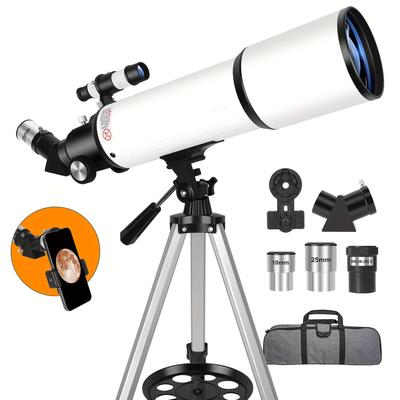 TEMU Telescope, 80mm Aperture 600mm Telescopes For Adults Astronomy, Fully Mult-coated High Powered Refracting Telescope For Beginners, Professional Telescopes With Tripod, Phone Adapter And Bag Image