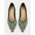 Femme Ballerines Chaussures bling-bling Paillettes de cristal scintillantes ornées de bijoux Soirée Strass Imitation Perle Talon Plat Bout pointu Sexy Paillette Mocassins Noir Vert