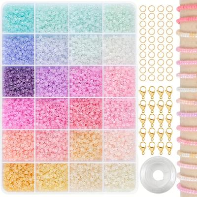 TEMU Boho Style Glass Bead Crafting Kit - 8000pcs Round Seed Beads With Hollow Details, Jewelry Making Set With Nylon Thread & Accessories In Decorative Kraft Box