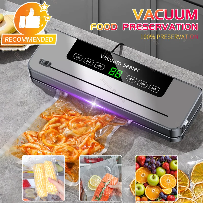 Scelleuse sous vide électrique, coupe intégrée, pour la cuisine, stockage des aliments, bouton tactile, bandes d'emballage pour aliments secs/humides, 10 sacs