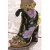 Blumenmuster Kreuz gebunden Peep Toe Stiefeletten klobige High Heel Mode sexy Runway Stil Frauen Schuhe 2024 Zapatos Para Mujere