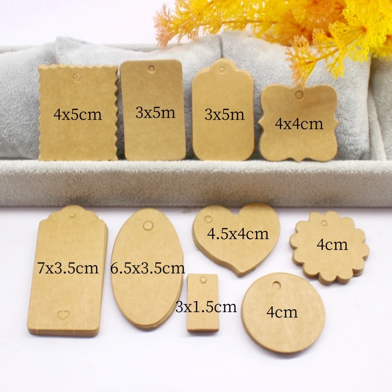 50TAG+10M STRING Weiß/Schwarz/Kraftpapier, mehrere Formen, leere kleine Etiketten, Geschenkverpackungsbox-Zubehör Image