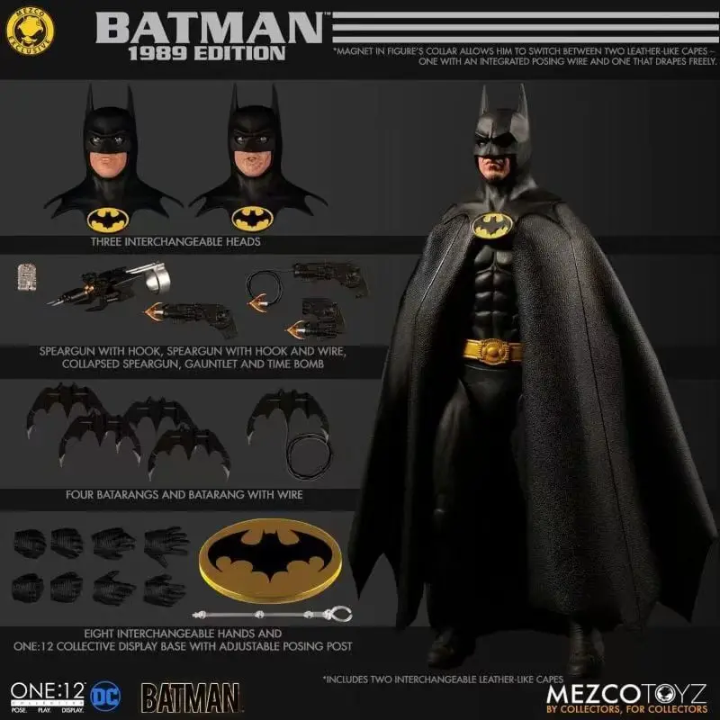 Originale MEZCO ONE:12 BATMAN 1989 EDIZIONE Keaton BATMAN Golden 1/12 In Magazzino Action Collection Modello Giocattoli