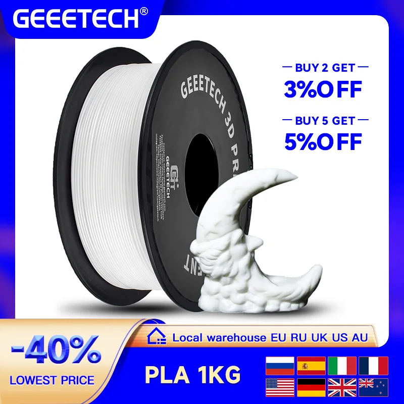 Geeetech Standard-PLA-Filament, 1 kg, 1,75 mm, Kunststoffmaterial für 3D-Drucker, Genauigkeit 0,03 mm, mehrere Farben, passend für die meisten FDM-Drucker Image