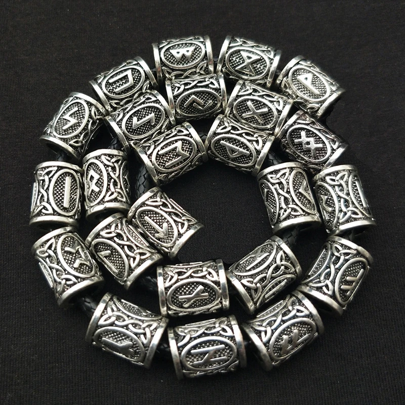 Perles Rune Viking en Métal, Tube d'Espacement, Tresse de Cheveux, Barbe, Dreadlock, Pendentif pour Bijoux de Bricolage, 24 Pièces/Ensemble
