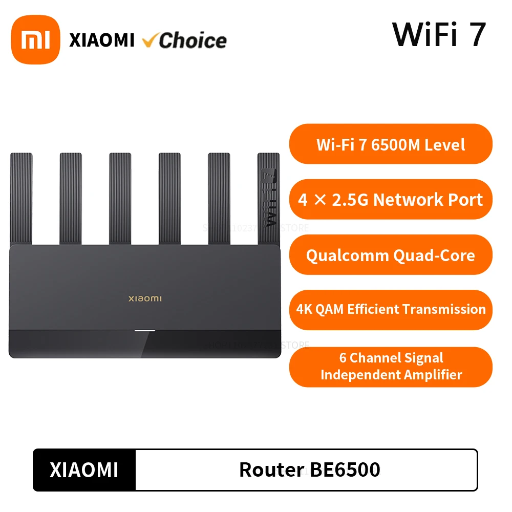 Xiaomi Router BE6500 WiFi7 2,4/5 GHz Duan-Bänder 160 MHz 6453 Mbit/s Mesh-Netzwerk Gaming-Beschleunigung 2,5 G Ethernet-Port 6 Antennen Image