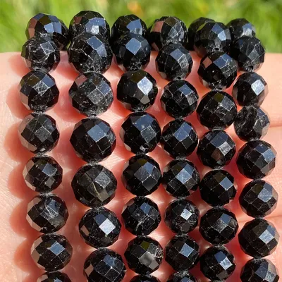 Natürliche Faceted Schwarz Turmalin Edelstein Perlen Für Schmuck Machen DIY Armband Halskette Runde