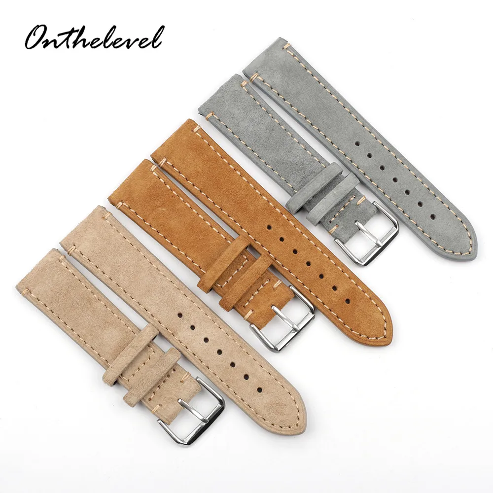Handgemachte Leder Armband 18mm 20mm 22mm 24mm Vintage Wildleder Uhr StrapReplacement Tan Grau Beige Farbe für männer Frauen Uhren