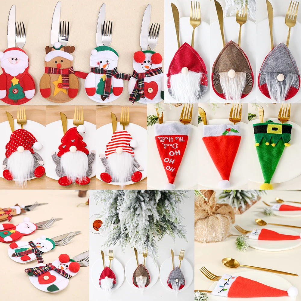Weihnachts gabel Messer halter Tasche Weihnachten Tisch dekoration Schneemann Hut Weihnachts mann Besteck Tasche Weihnachten Küche Ornament Weihnachten Image