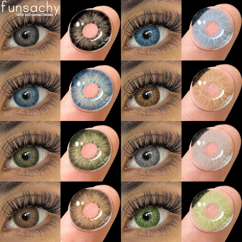 FUNSACHY 1 Paar neue blaue Linsen, farbige grüne Kontaktlinsen für Augen, braune Augen, weiche Kontaktlinsen, jährliche graue Linse, grüne Pupillen Image