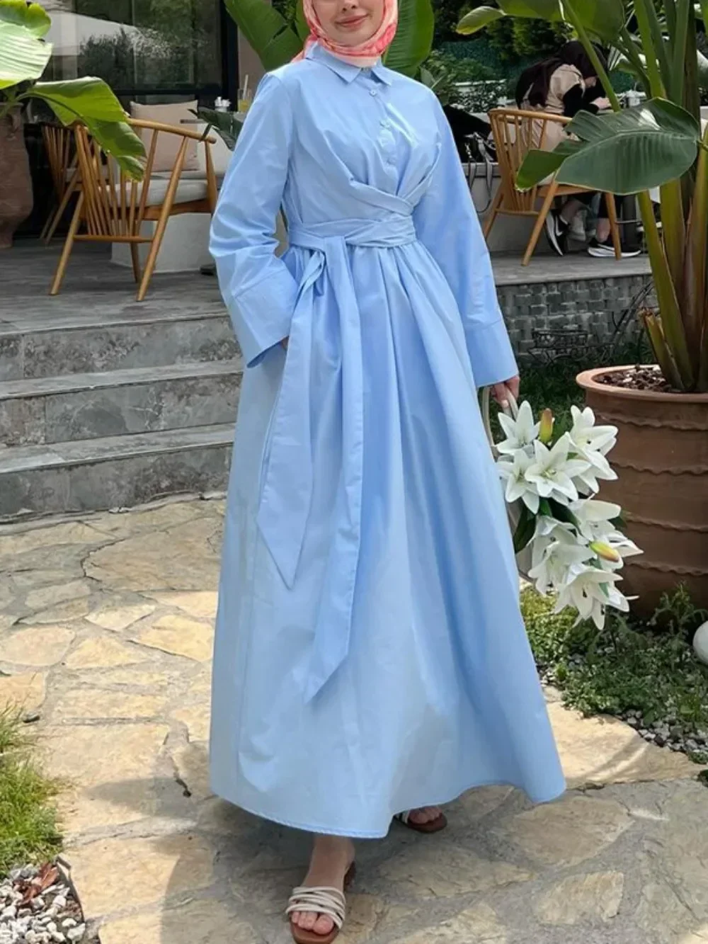 Eid muslim bescheiden abaya für frauen kleid schnüren jalabiya ramadan marocco kaftan islam vestidos abayas arabisch dubai lange robe 2024 Image