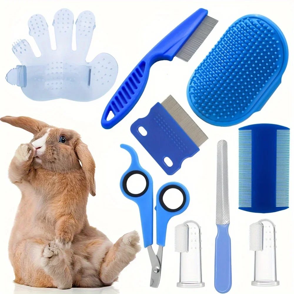 9-teiliges Beauty-Set für Katzen-und Hunde bürsten, selbst reinigende Bürste für Haustiere mit Nagel knipsern und Feilen, Floh hunde kamm, Dusch bürste für Haustiere Image