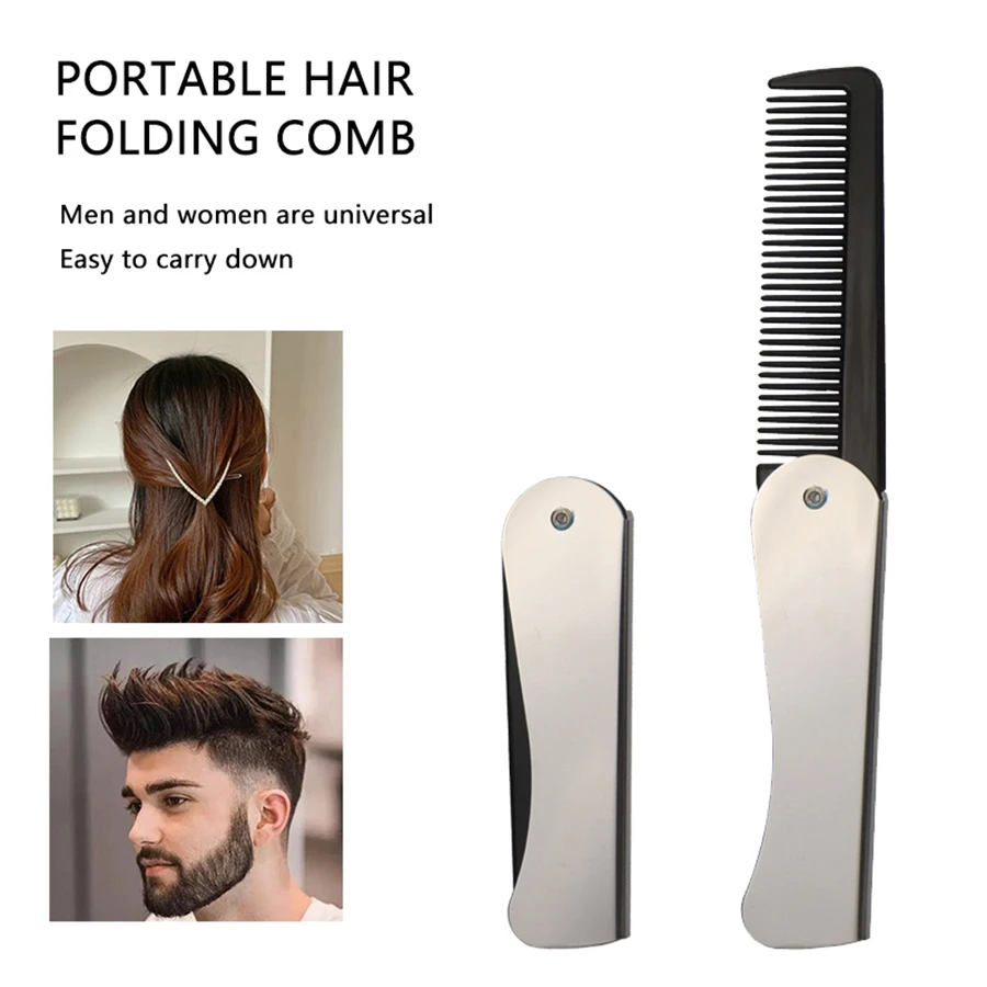 1/2 Stück faltbare Bartkämme, einfach zu tragen, Haarkamm mit feinen Zähnen, Glätteisen für die Pflege von Stylinghaaren, speziell für Echthaarperücken Image