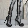 LAIGZEM Frauen Kalb Hohe Plattform Stiefel Zip Up Stiletto High Heels Stiefel Kunstleder Weibliche Schuhe Frau Große Größe 41 43, 47 52