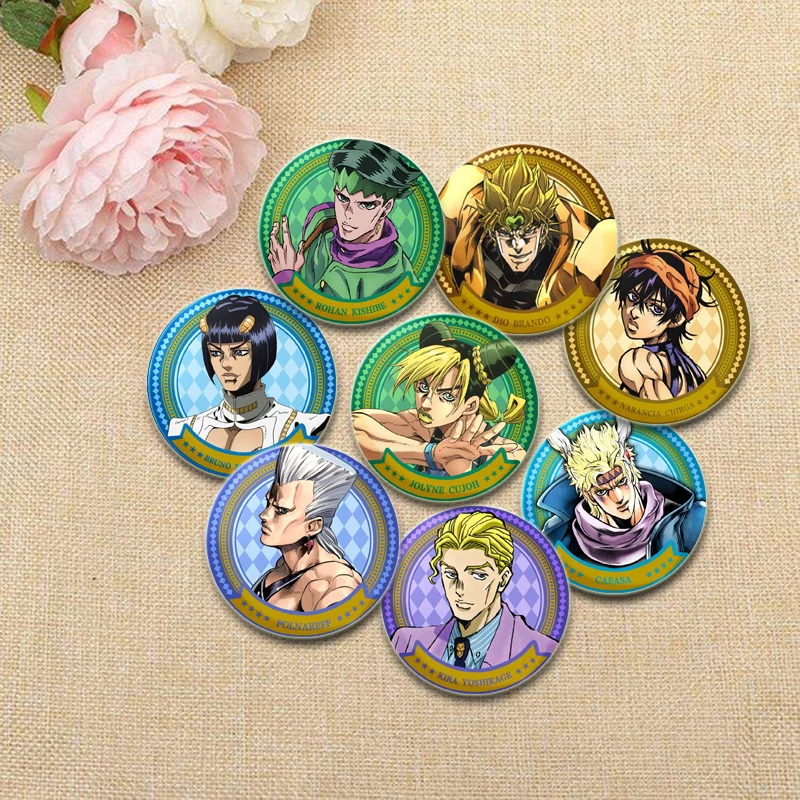 Jojos Bizarre Adventure Anime Abzeichen HD-Druck Pins Cartoon handgemachte Broschen Brustnadel für Rucksack Kleidung Geschenke Zubehör Image