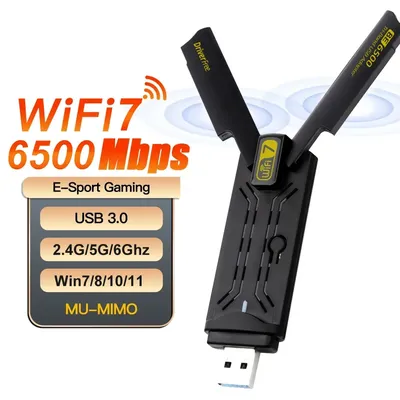 WiFi 7 Ethernet-Adapter 6500 Mbit/s USB 3.0 Wireless-Netzwerkkarte Triple-Band-Empfänger für PC/Laptop Windows 10/11 Treiberfrei
