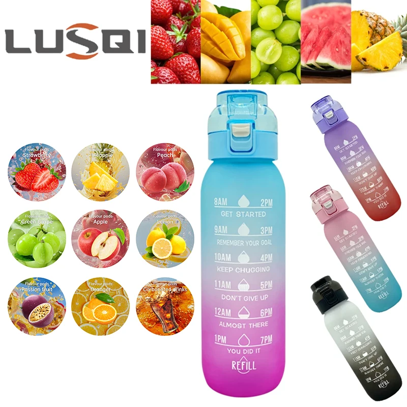 Lusqi 1000ml Wasser flasche mit 9 Stück zufälligen Geschmacks kapseln tragbar geeignet für Outdoor-Sport Familien camping Image