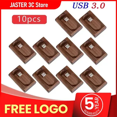 JASTER 10 Stück/Lot (kostenloses Logo) USB-Flash-Laufwerk aus Holz mit Box Pendrive 3.0 4 GB 8 GB 16 GB 32 GB 64 GB 128 GB Memory Stick Hochzeitsgeschenk Image