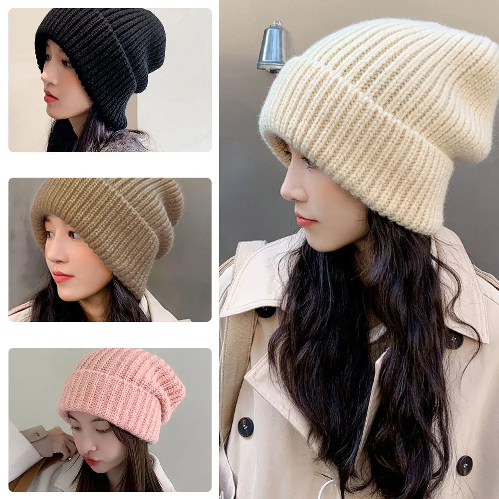 2024 Winter Warme Hüte für Frauen Casual Stapeln Gestrickte Bonnet Caps Männer Hüte Einfarbig Hip Hop Unisex Weibliche Mützen