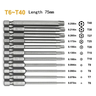 T7-T40 Magnetic Head Torx Screwdriver Bit 75mm Security Tamper Proof Star Electric Screwdriver Hand Screwdriver Electric Drill