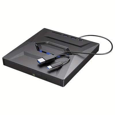 USB 3.0/Type-C External CD DVD Drive with SD/ TF and USB 3.0 Slot Optical DVD RW CD Drive Recorder Reader Laptop VCD Player