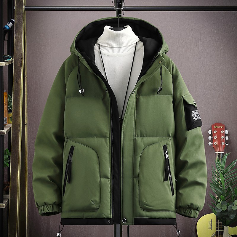 Men's Outdoor Jacket Winter Coat Puffer Jacket Parka Sports Outdoor Warm Fall Winter Solid / Plain Color Hooded Short Black White Khaki Army Green Jacket