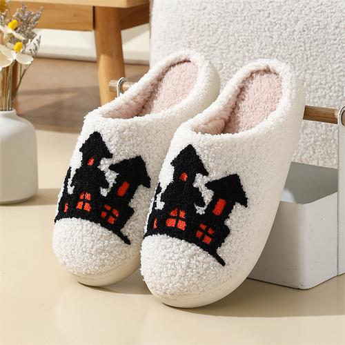 Winter Home Cute Cartoon Puppy Halloween Slippers Warm Cotton Slippers for Women Indoor Gift Idea Comfort