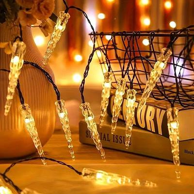 LED Snowflake Icicle String Lights Solar Powered 5m 20LED 6.5m 30LED for Wedding Christmas New Year Thanksgiving Decor Button Control Switch Blinking Feature for Garden Decoration