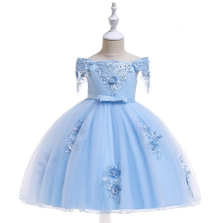 NAISIBABY Girls Princess Dress Floral Sequin Mesh Sleeveless Formal Pageant Dress Birthday Party Dress Sky Blue 6T