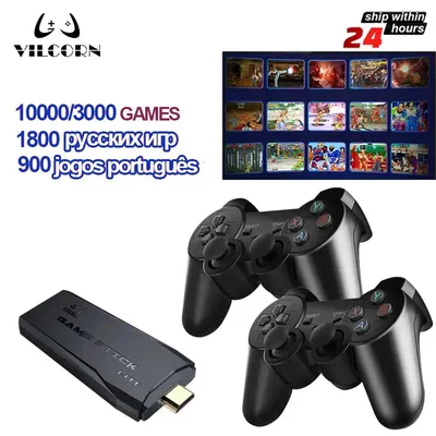 Top VILCORN HDMI-compatible Retro Video Game Stick 4k For PS1 GBA 64 Bit 1800 Dendy Russian Games