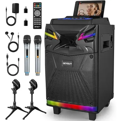 10-inch DSP Bluetooth Karaoke Machine with 2 Wireless mics for Adults, GTSK10-1, 600W PA System