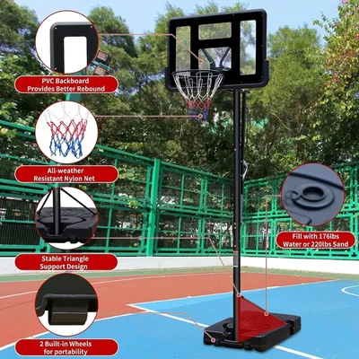 Teenagers Portable Hoop Height Adjustable basketball hoop stand 7.5ft - 10ft with 44 Inch Backboard