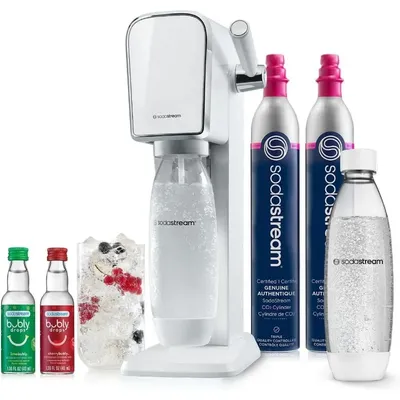 Art Sparkling Water Maker Bundle (White), with CO2, DWS Bottles, and Bubly Drops Flavors