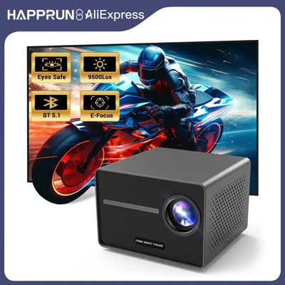 HAPPRUN Electric Focus Mini 1080P Bluetooth Projector, 200" Outdoor Movie Support, Compatible with