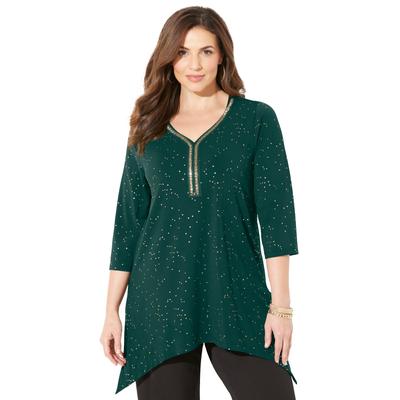 Plus Size Women's Metallic Dot SharkBite Top by Catherines in Emerald Green (Size 5X)