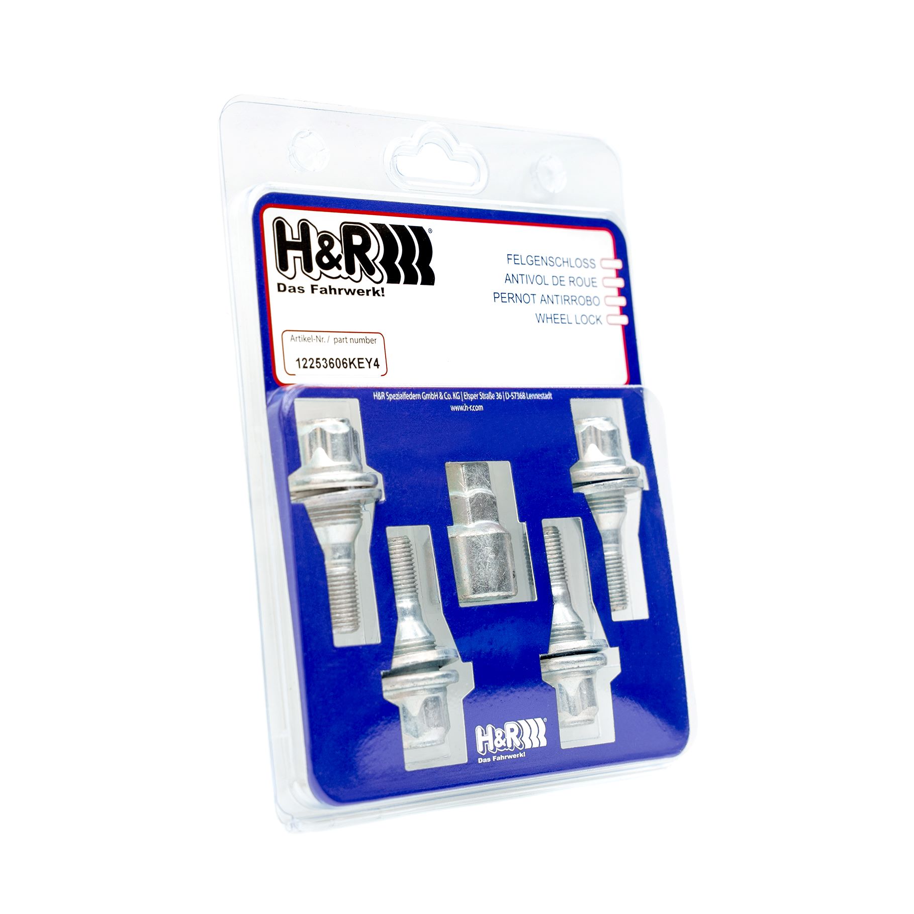H&R Radbolzen Felgenschloss-Set M12 x 1,25 36 mm Radschraube Silber 12253606KEY4 Image
