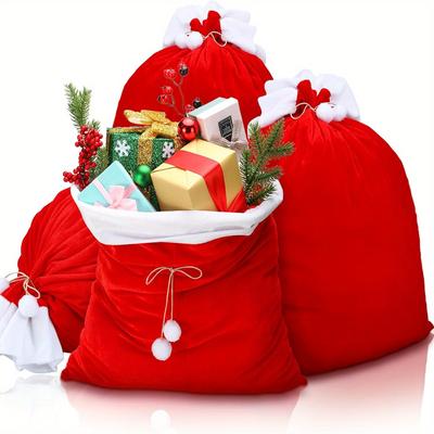 TEMU 4 Pieces Red Christmas Santa Jumbo Gift Bag, Reusable Extra Large Sacks Red Soft Christmas Velvet Drawstring Bags For Wrapping Gifts Party Christmas Tree Decor