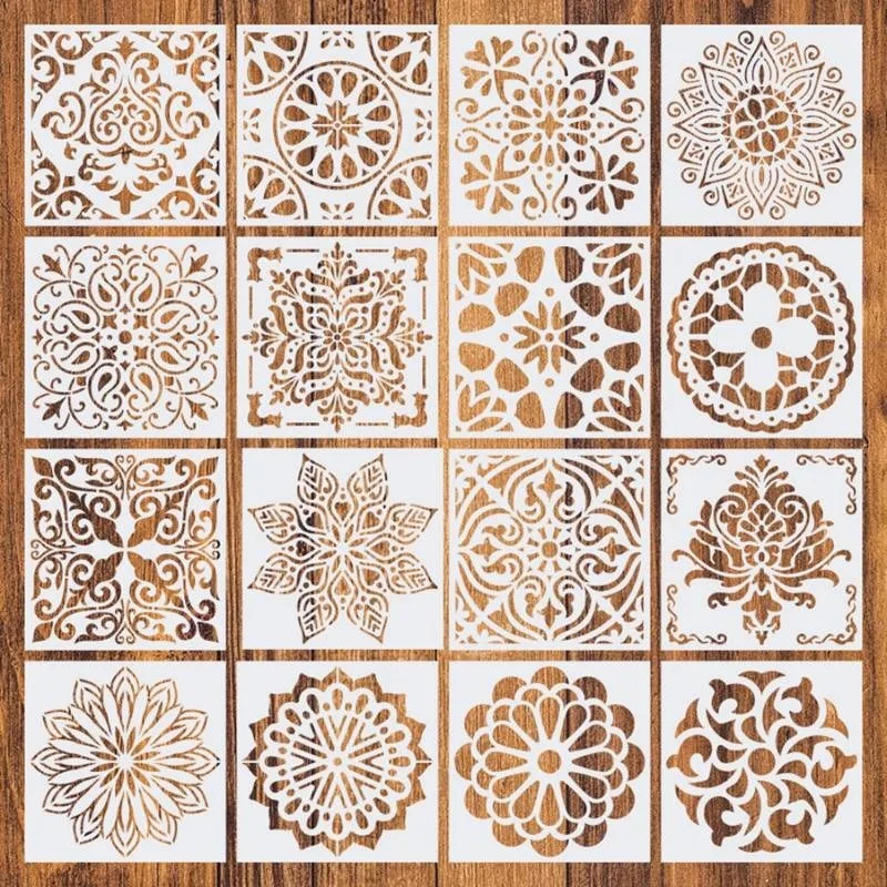 Pochoirs Mandala 16 pièces/ensemble, pochoirs de peinture à points Mandala 15cm pour bricolage, décoration de la maison, dessin, Scrapbook, modèle d'album en gaufrage