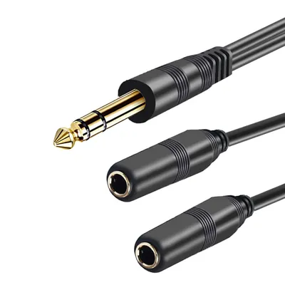 1/4 inch To Dual 6.35mm Jack Adapter 3.5mm 1/8 Y Splitter Insert Cable Stereo AUX Audio Cord for