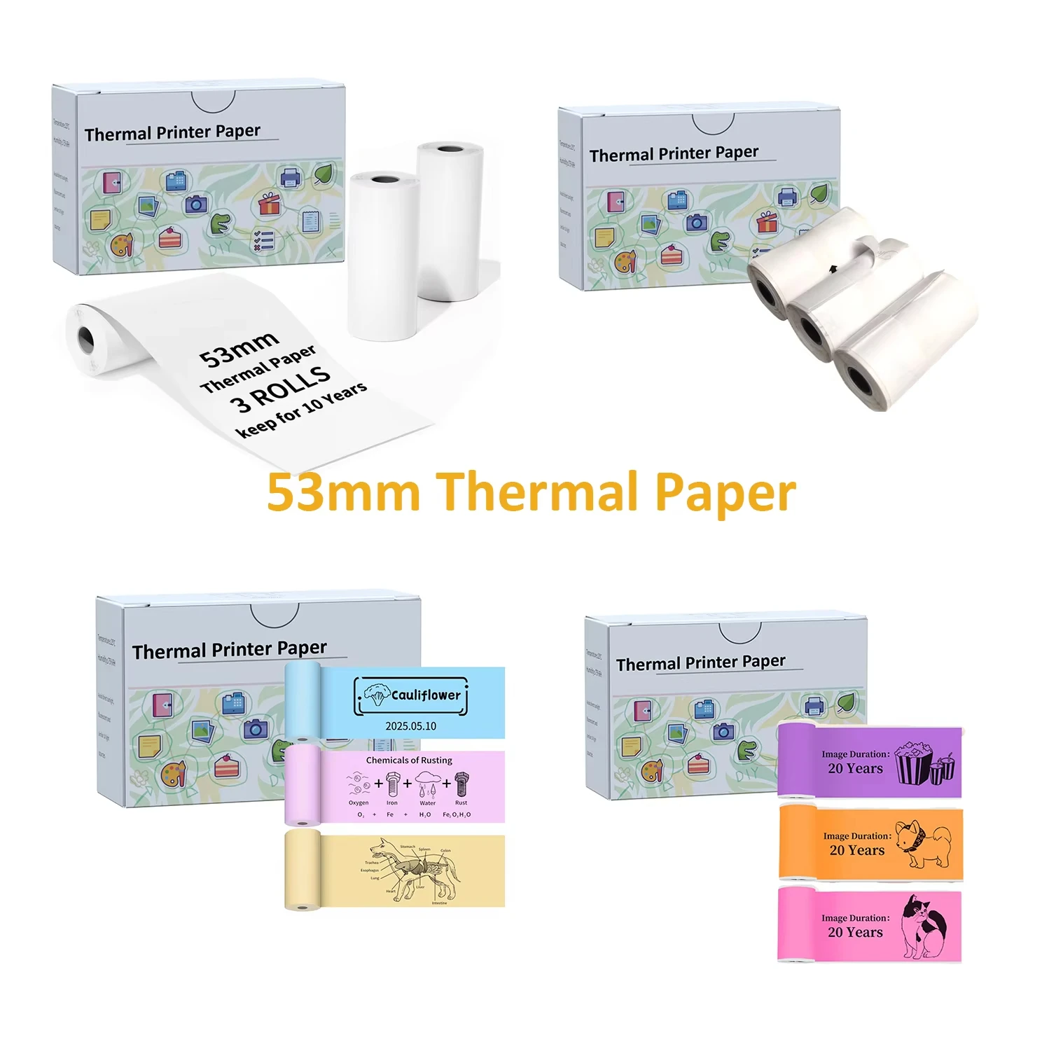 3 Rollen Thermopapier für t02 Mini drucker, 53mm 2 "Größe m832 Thermopapier, für t02 m832 m833 m834 Breite 53mm tragbarer Drucker Image