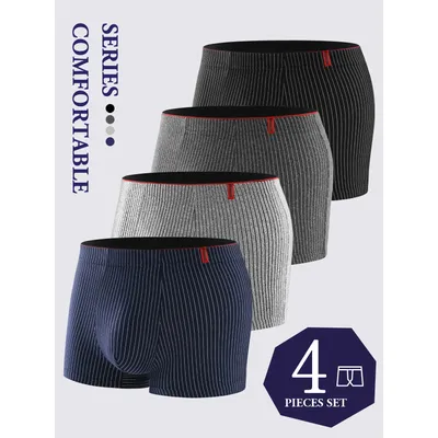 4-teilige Herren-Boxerunterwäsche. Weiche, atmungsaktive und bequeme Herren-Slips. Gestreifte, trendige, lässige, lockere Boxershorts Image