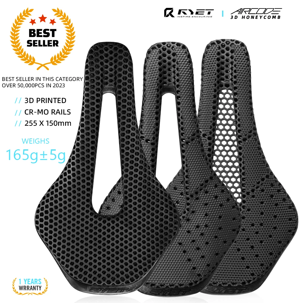 RYET Vollcarbon-Sattel, 3D-gedruckter Fahrradsattel, ultraleicht, hohl, bequem, atmungsaktiv, MTB/Straße, 150 mm, Fahrrad-Fahrradsitzteil Image