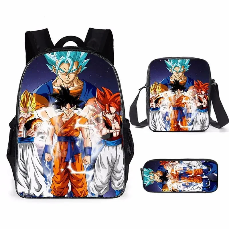 Dragon Ball Z Personaggio anime Nuovo zaino Cartoon Super Saiyan Wukong Studente Set da 3 pezzi Borsa per libri Scatola per pasti Borsa per penne Regali anime