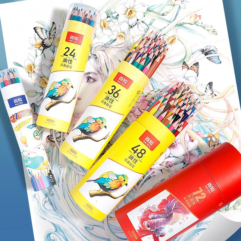 Wasserlösliche Buntstift, löschbarer Buntstift, professioneller Ölstift für Kunststudenten, Pinselset, Malbriefpapier Image