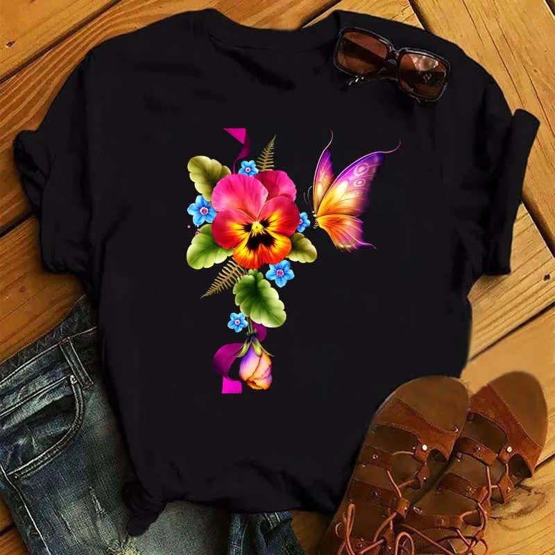 Maycaur neue Schmetterling Kuss Blume gedruckt T-Shirt Frauen Mode T-Shirt 90er Jahre Kawaii niedlichen Grafik T-Shirts Frauen lässig T-Shirt Image