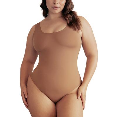 Pinsy Scoop Neck Hourglass Shapewear Cheeky Bodysuit - Camel