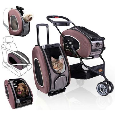 Ibiyaya 5-in-1 Pet Carrier with Backpack, Pet Carrier Stroller, Shoulder Strap, Carriers with Wheels for Dogs and Cats - Brown